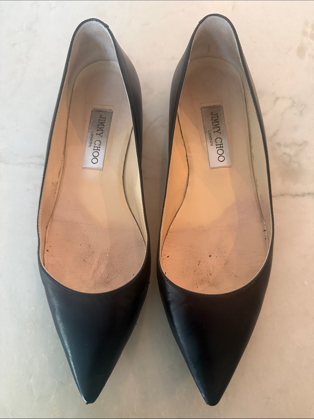 Jimmy Choo Black Leather Pointed-Toe flats size 40